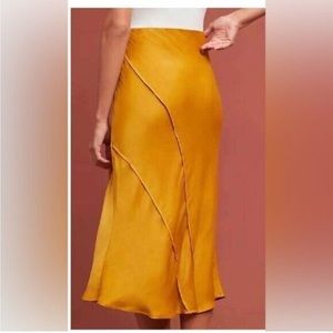 Anthropologie Bias Satin MIDI Skirt
